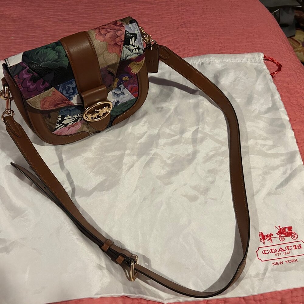 RARE!! Coach Georgie Saddle Bag With Patchwork Kaffe Fassett Print - Picture 2 of 13